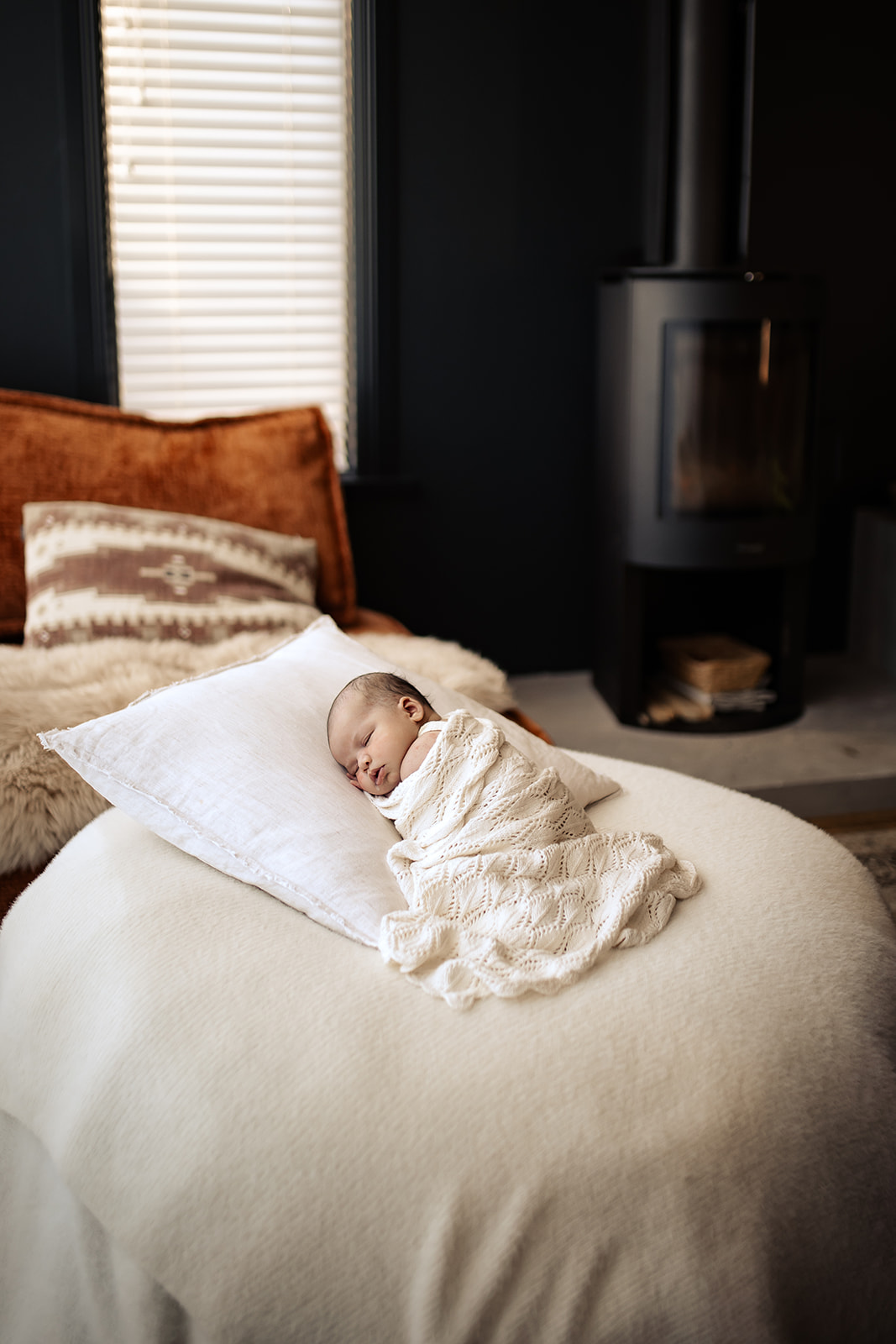 Newborn Baby Sleeping during Newborn In Home Photoshoot in Hawkes Bay